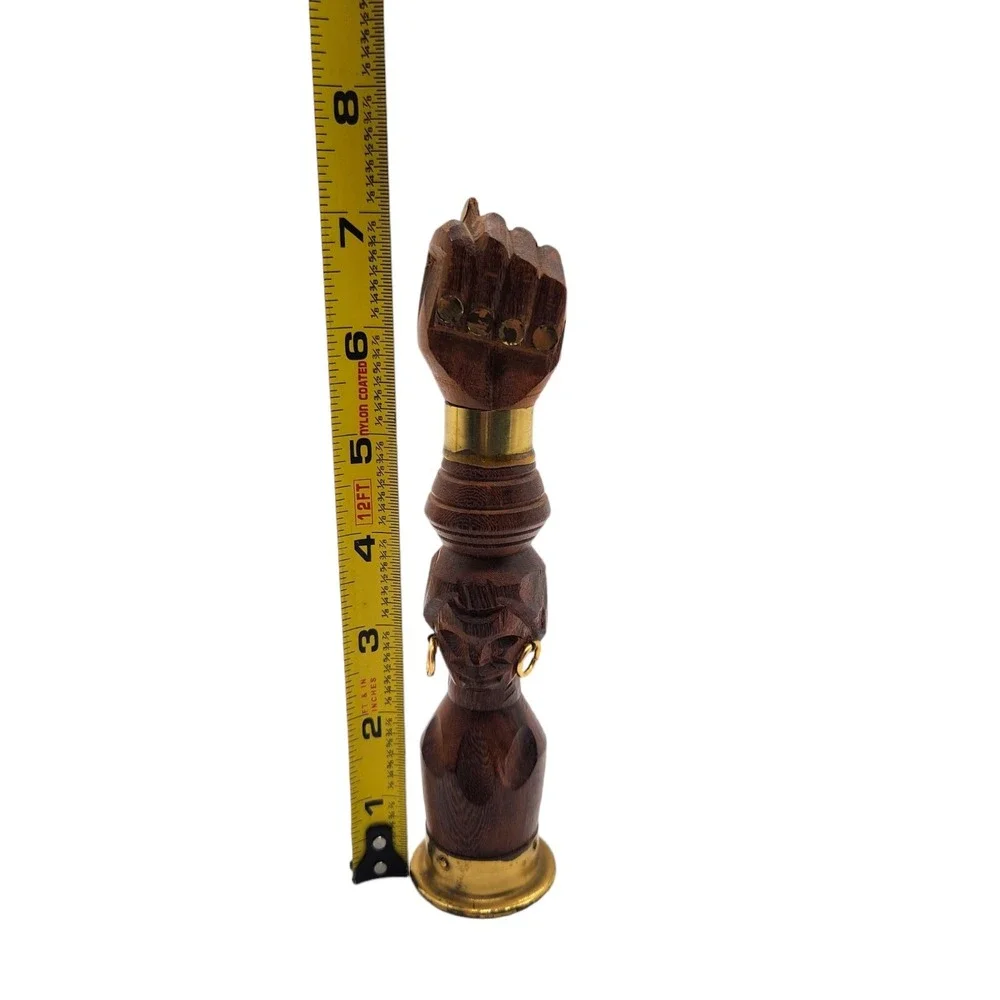 Vintage Wood Brass FIG Fist Sign Wine Corkscrew & Bottle Opener Hand Carved
